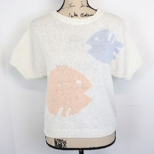 Vintage 90s Liz Claiborne Petite Size S Fish Sweater Lightweight Knit Coastal